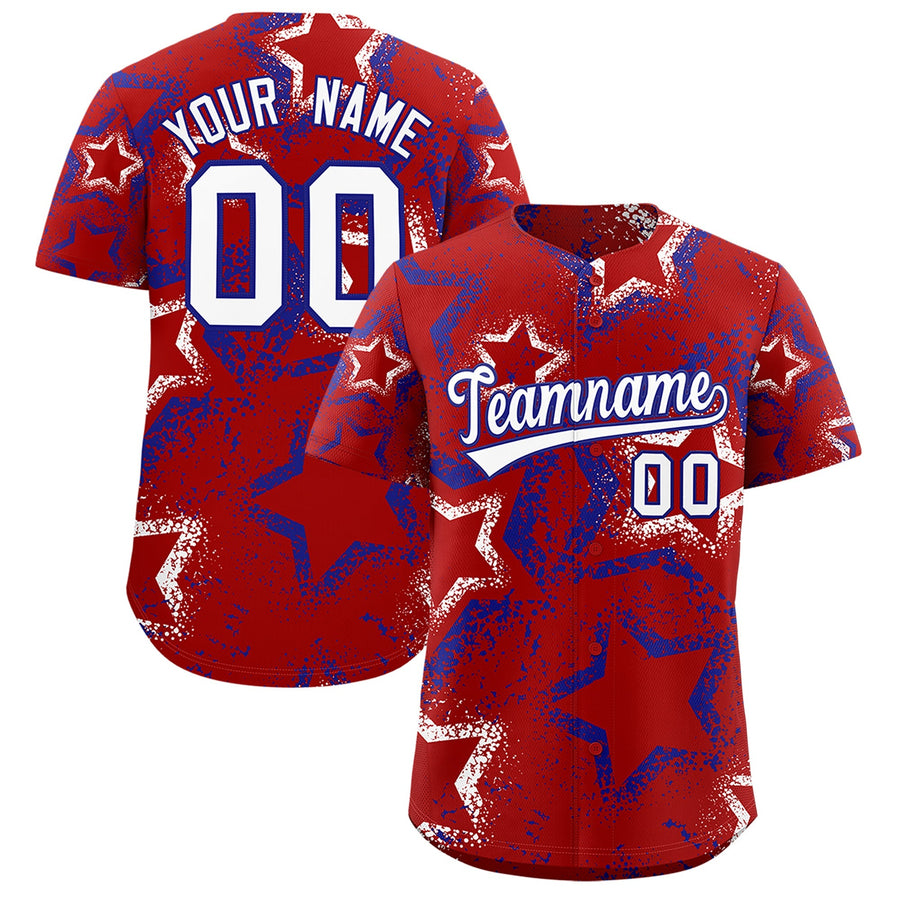 Custom Red White Royal Blue Star-Shaped Ink Texture Graffiti Pattern Baseball Jersey | BuyFootballJersey
