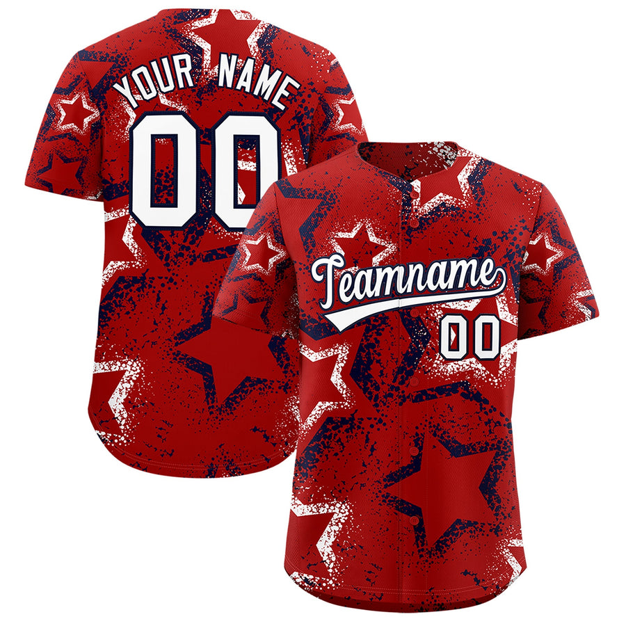Custom Red White Navy Star-Shaped Ink Texture Graffiti Pattern Baseball Jersey | BuyFootballJersey