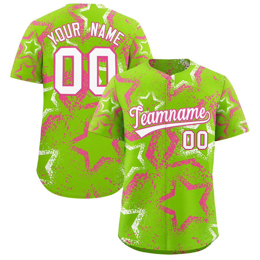 Custom Neon Green Pink White Star-Shaped Ink Texture Graffiti Pattern Baseball Jersey | BuyFootballJersey