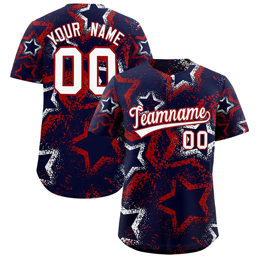 Custom Navy White Red Star-Shaped Ink Texture Graffiti Pattern Baseball Jersey | BuyFootballJersey