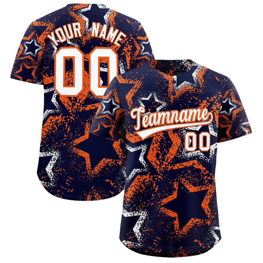 Custom Navy White Orange Star-Shaped Ink Texture Graffiti Pattern Baseball Jersey | BuyFootballJersey