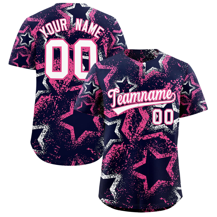 Custom Navy White Pink Star-Shaped Ink Texture Graffiti Pattern Baseball Jersey | BuyFootballJersey