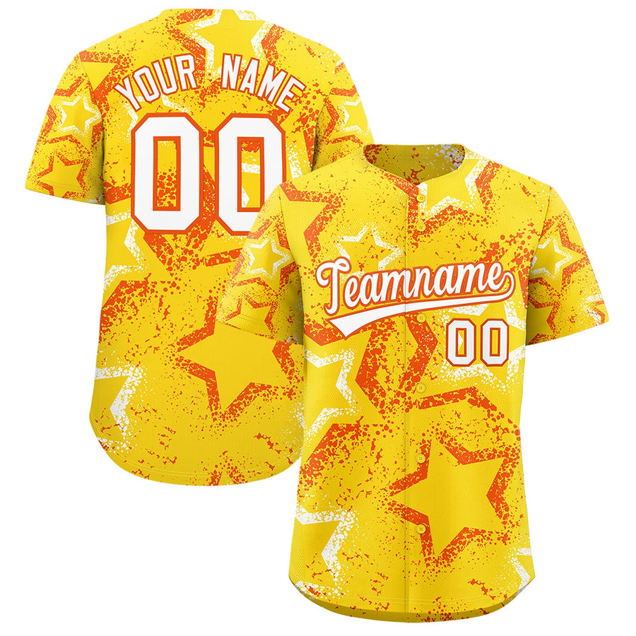 Custom Gold Orange White Star-Shaped Ink Texture Graffiti Pattern Baseball Jersey | BuyFootballJersey