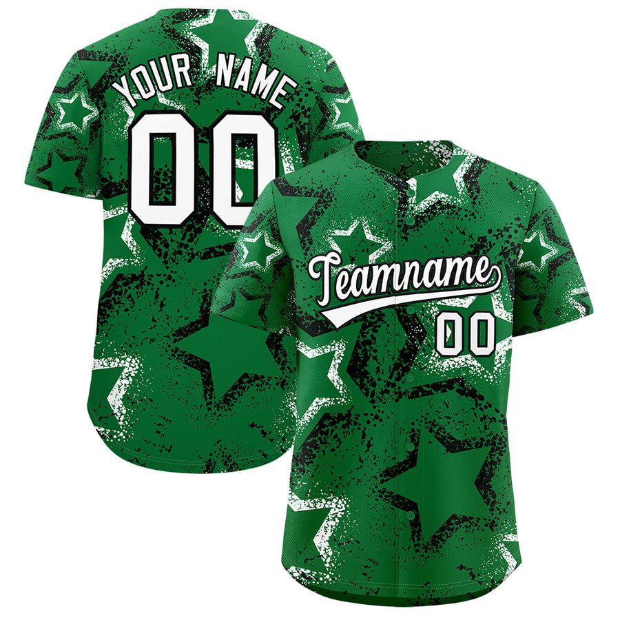 Custom Kelly Green White Star-Shaped Ink Texture Graffiti Pattern Baseball Jersey | BuyFootballJersey