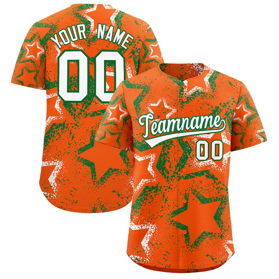 Custom Orange White Kelly Green Star-Shaped Ink Texture Graffiti Pattern Baseball Jersey | BuyFootballJersey
