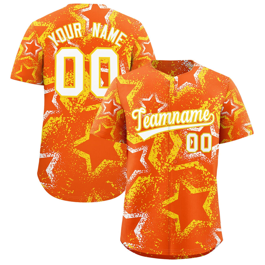 Custom Orange White Gold Star-Shaped Ink Texture Graffiti Pattern Baseball Jersey | BuyFootballJersey