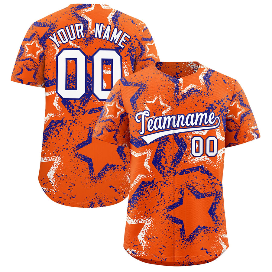 Custom Orange White Royal Blue Star-Shaped Ink Texture Graffiti Pattern Baseball Jersey | BuyFootballJersey