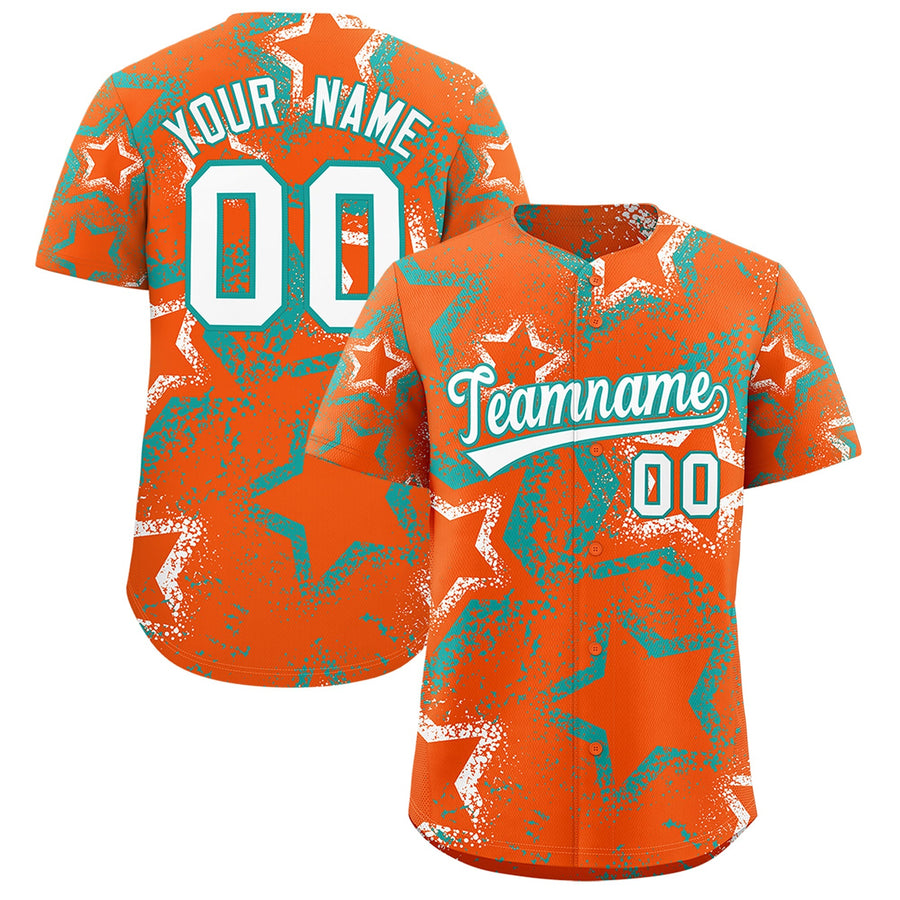 Custom Orange White Aqua Star-Shaped Ink Texture Graffiti Pattern Baseball Jersey | BuyFootballJersey
