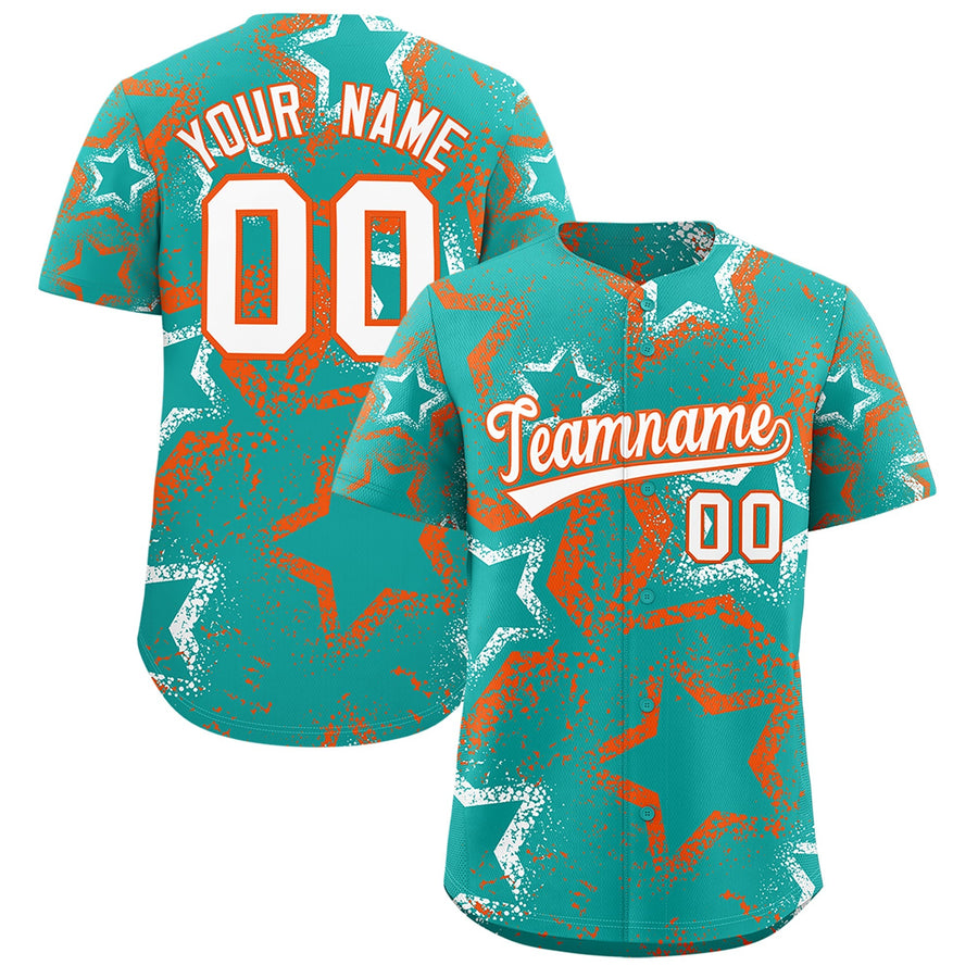 Custom Aqua White Orange Star-Shaped Ink Texture Graffiti Pattern Baseball Jersey | BuyFootballJersey