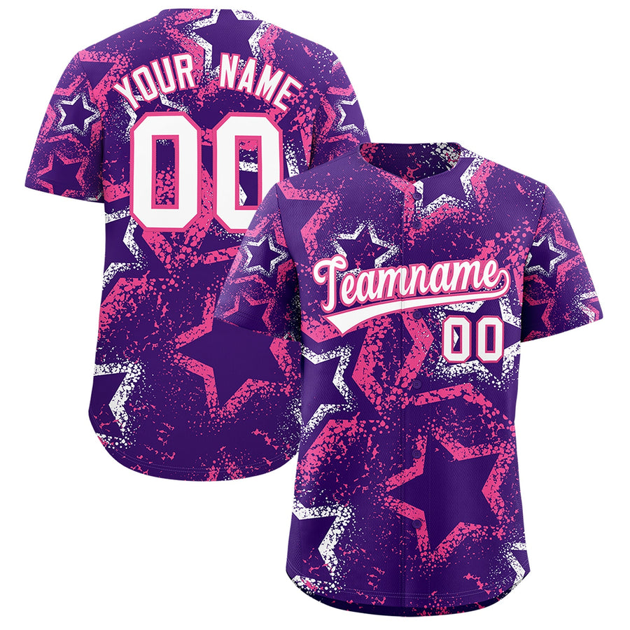 Custom Purple White Pink Star-Shaped Ink Texture Graffiti Pattern Baseball Jersey | BuyFootballJersey