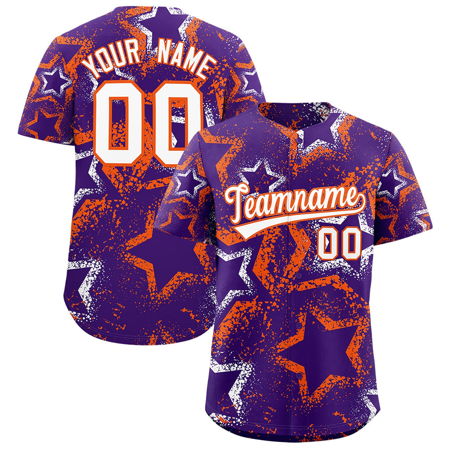 Custom Purple White Orange Star-Shaped Ink Texture Graffiti Pattern Baseball Jersey | BuyFootballJersey