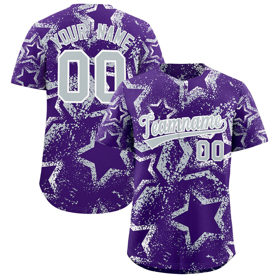 Custom Purple White Silver Star-Shaped Ink Texture Graffiti Pattern Baseball Jersey | BuyFootballJersey