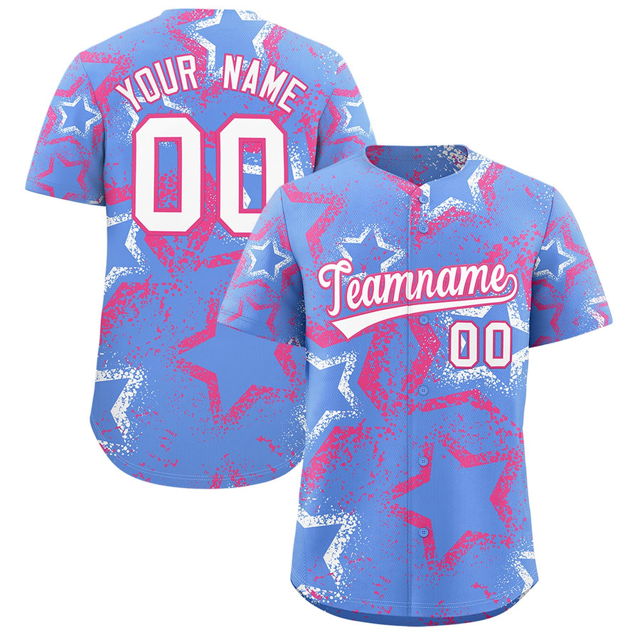 Custom Light Blue White Pink Star-Shaped Ink Texture Graffiti Pattern Baseball Jersey | BuyFootballJersey