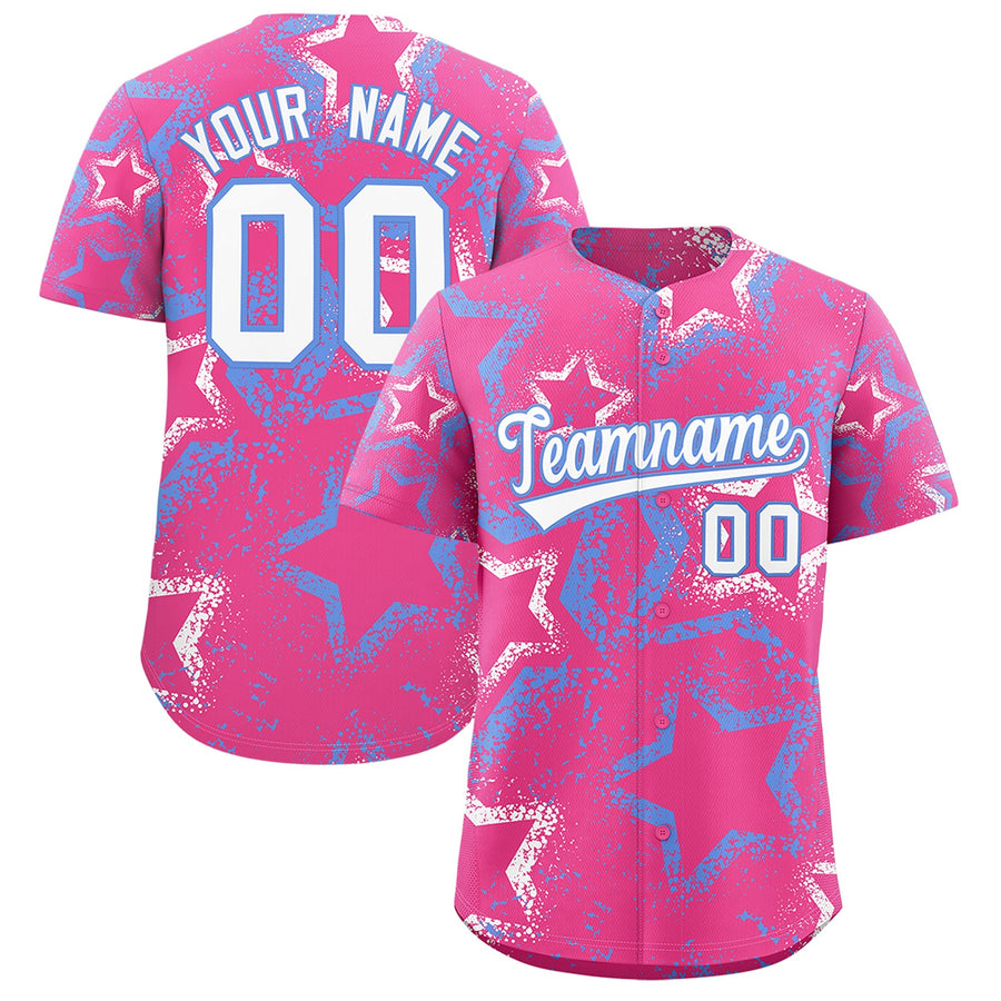 Custom Pink White Light Blue Star-Shaped Ink Texture Graffiti Pattern Baseball Jersey | BuyFootballJersey