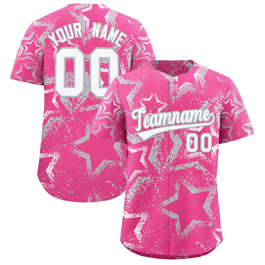 Custom Pink White Silver Star-Shaped Ink Texture Graffiti Pattern Baseball Jersey | BuyFootballJersey