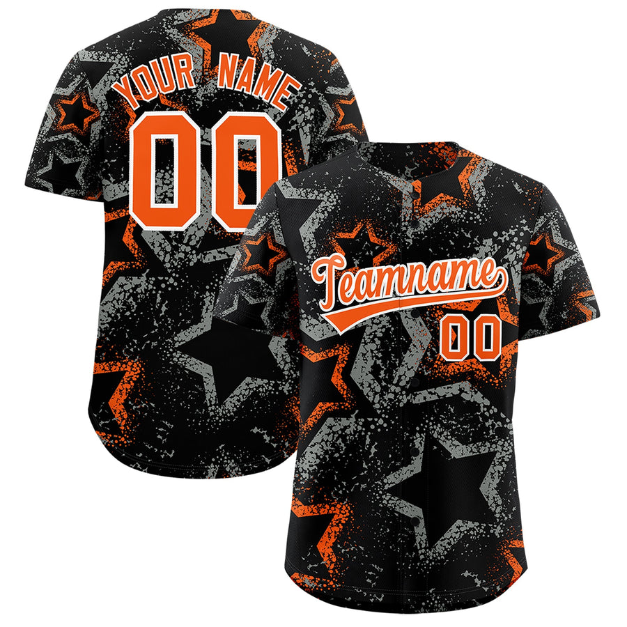 Custom Black Orange White Star-Shaped Ink Texture Graffiti Pattern Baseball Jersey | BuyFootballJersey