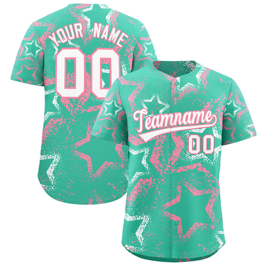 Custom Bright Green White Light Pink Star-Shaped Ink Texture Graffiti Pattern Baseball Jersey | BuyFootballJersey