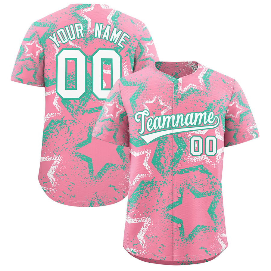 Custom Light Pink White Bright Green Star-Shaped Ink Texture Graffiti Pattern Baseball Jersey | BuyFootballJersey