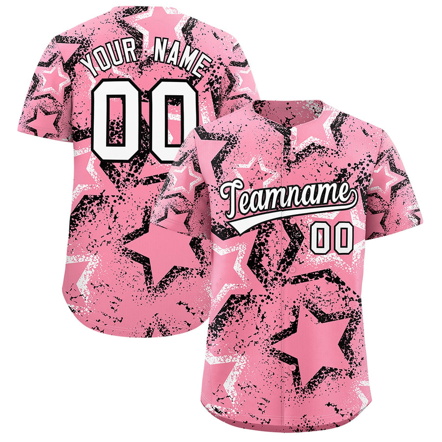Custom Light Pink White Black Star-Shaped Ink Texture Graffiti Pattern Baseball Jersey | BuyFootballJersey