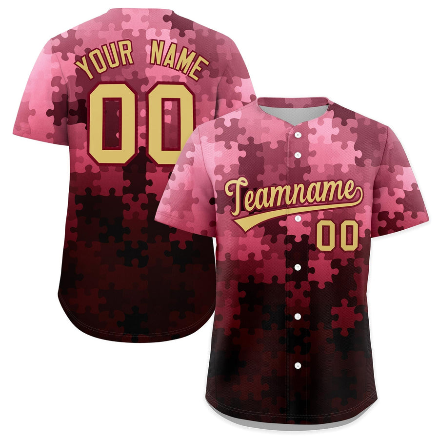 Custom Khaki Crimson Puzzle Elements Baseball Jersey | BuyFootballJersey