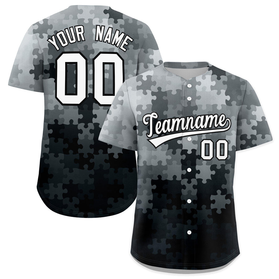 Custom Black White Puzzle Elements Baseball Jersey | BuyFootballJersey