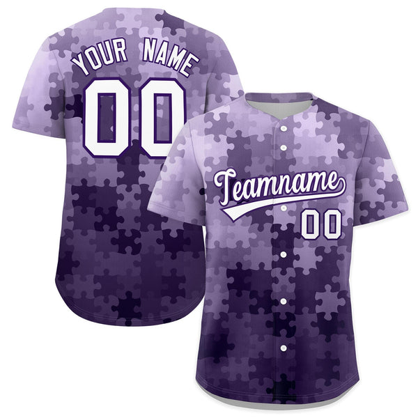 Custom White Purple Puzzle Elements Baseball Jersey | BuyFootballJersey