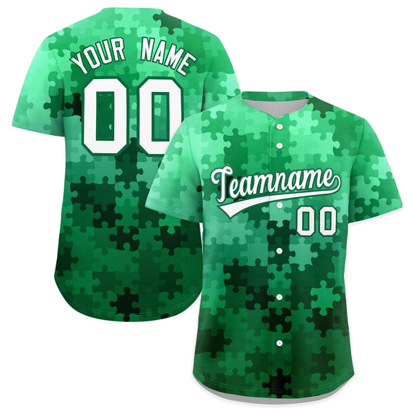 Custom White Kelly Green Puzzle Elements Baseball Jersey | BuyFootballJersey