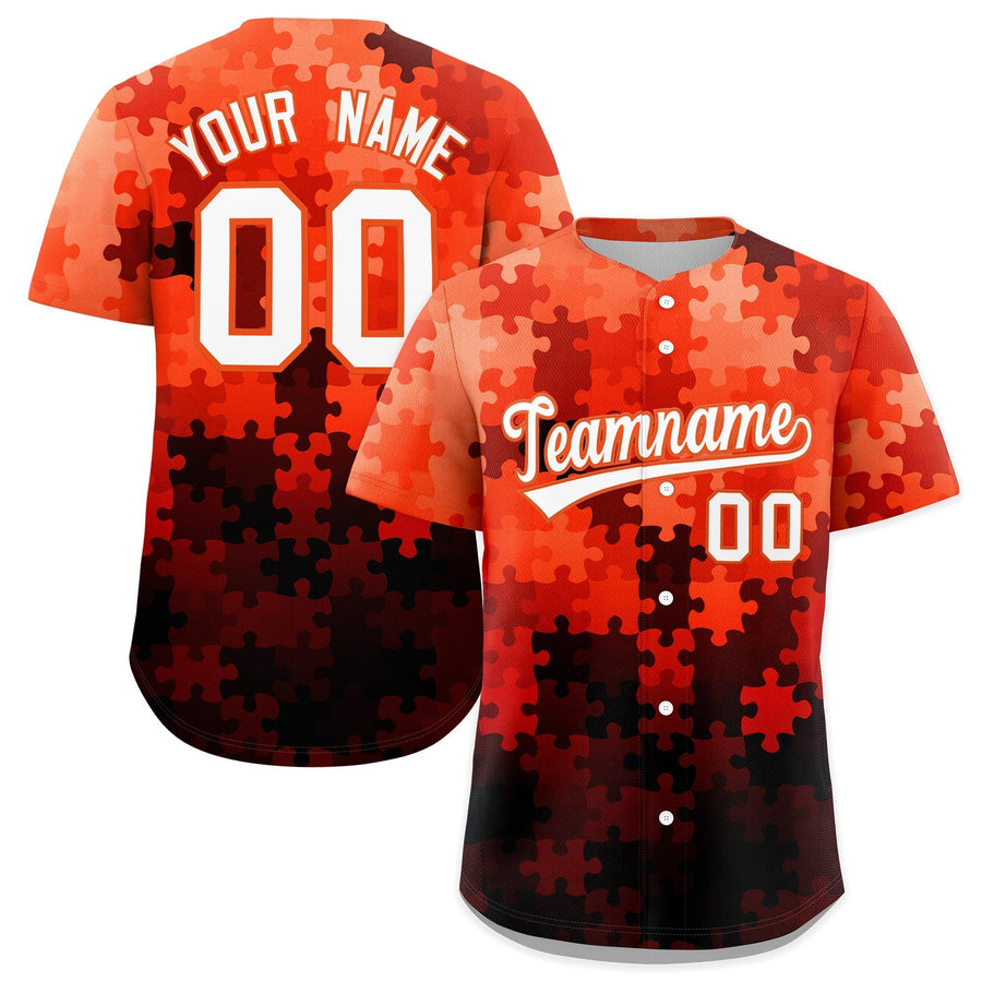 Custom White Orange Puzzle Elements Baseball Jersey | BuyFootballJersey