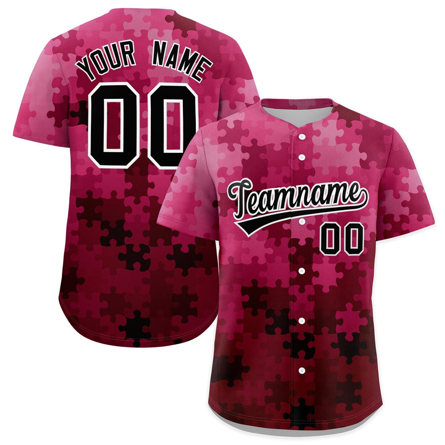 Custom Rose Red Black White Puzzle Elements Baseball Jersey | BuyFootballJersey