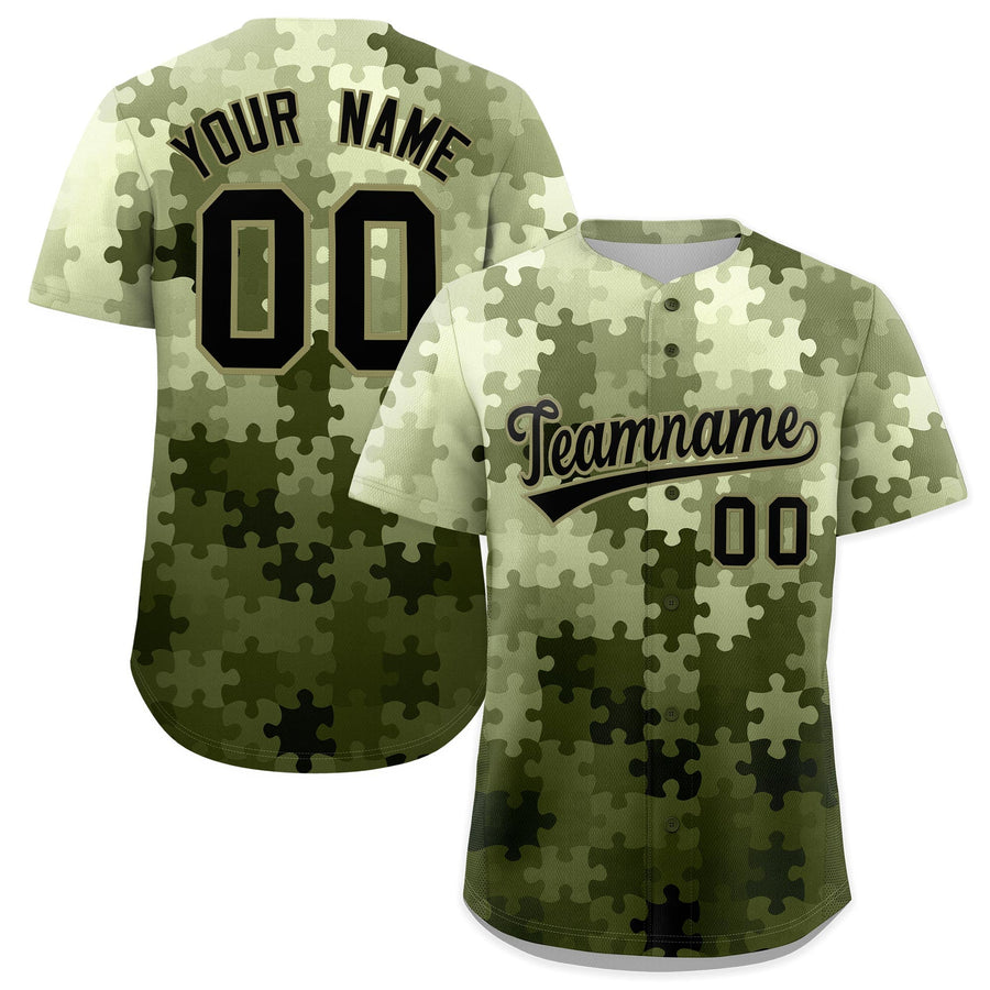 Custom Black Khaki Puzzle Elements Baseball Jersey | BuyFootballJersey