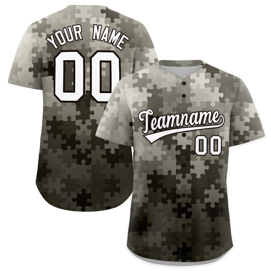 Custom Gray White Black Puzzle Elements Baseball Jersey | BuyFootballJersey
