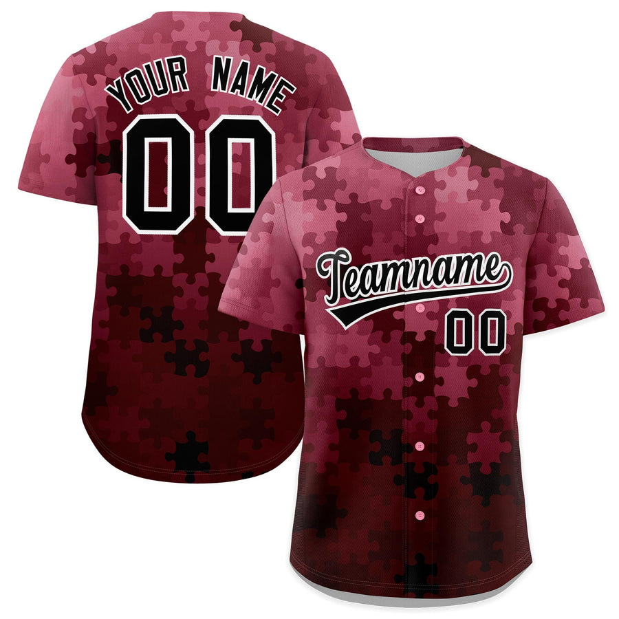 Custom White Black Puzzle Elements Baseball Jersey | BuyFootballJersey