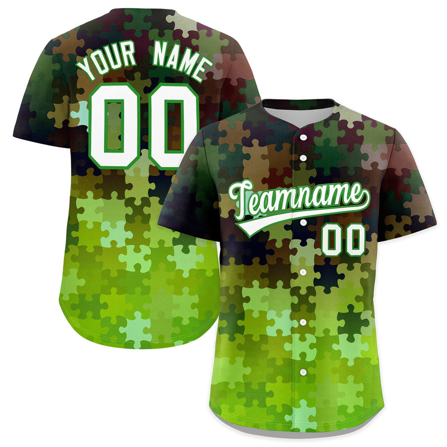 Custom Light Green White Puzzle Elements Baseball Jersey | BuyFootballJersey
