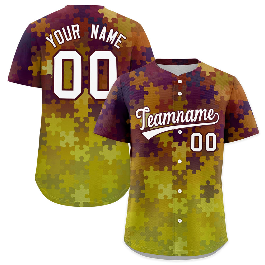 Custom White Burgundy Puzzle Elements Baseball Jersey | BuyFootballJersey