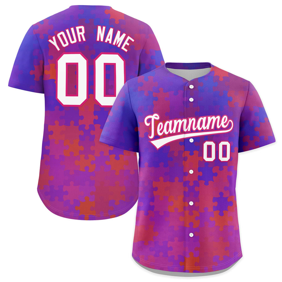 Custom White Rose Red Puzzle Elements Baseball Jersey | BuyFootballJersey