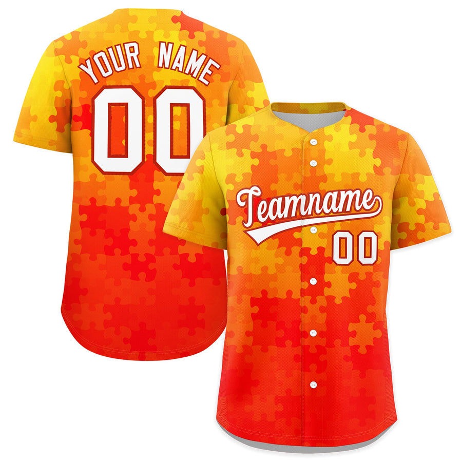 Custom White Red Puzzle Elements Baseball Jersey | BuyFootballJersey