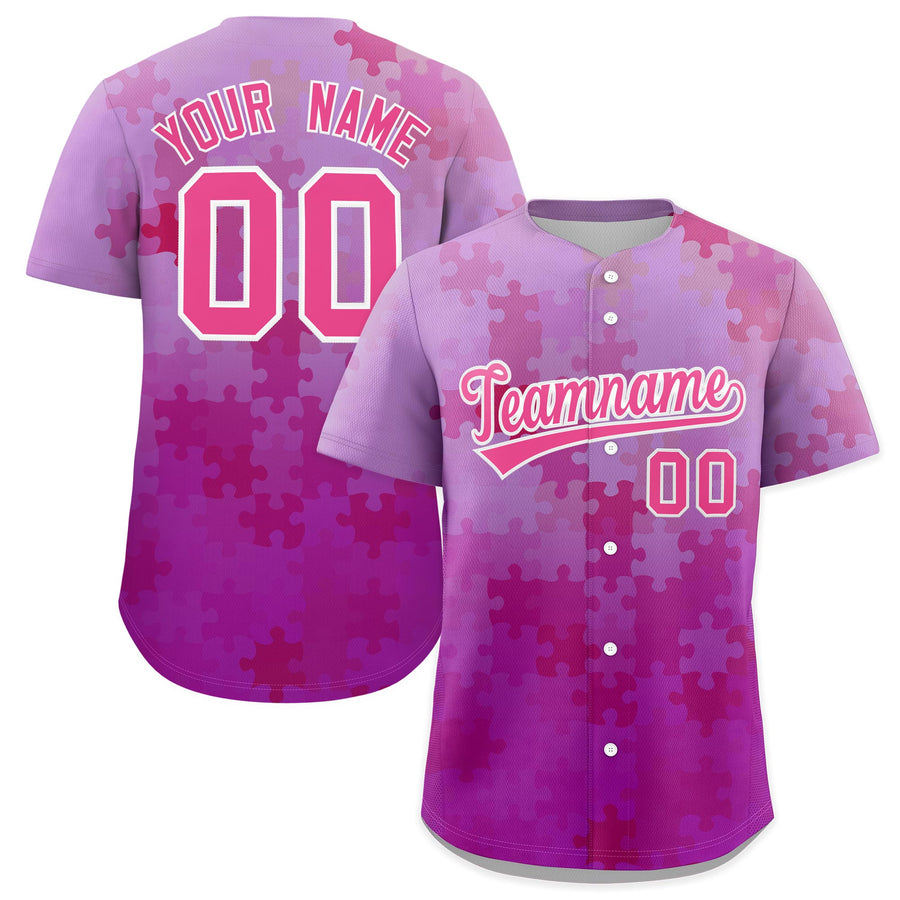 Custom Pink White Puzzle Elements Baseball Jersey | BuyFootballJersey
