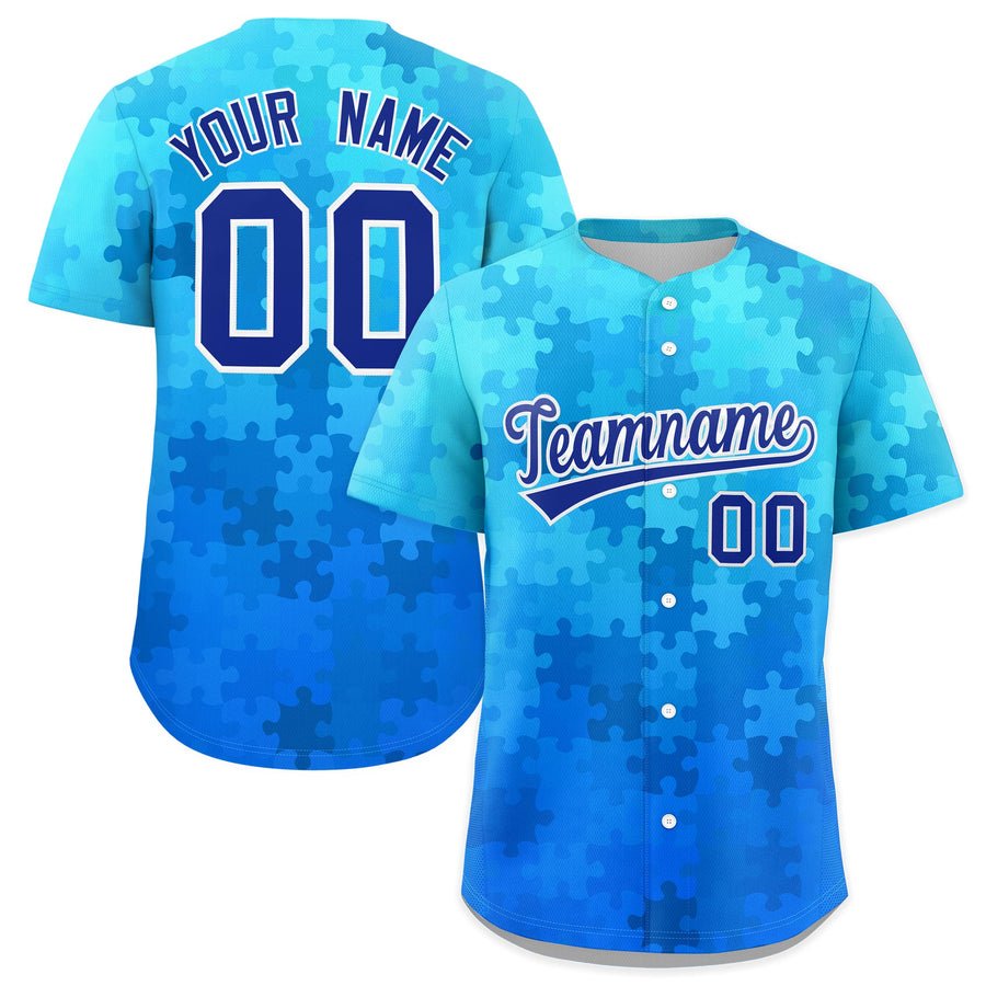 Custom Royal Blue White Puzzle Elements Baseball Jersey | BuyFootballJersey