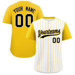 Custom White Gold Pinstripe Personalized Two-Tone Baseball Jersey | BuyFootballJersey