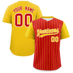 Custom Red Gold Pinstripe Personalized Two-Tone Baseball Jersey | BuyFootballJersey