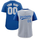 Custom Gray Royal Pinstripe Personalized Two-Tone Baseball Jersey | BuyFootballJersey