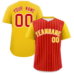 Custom Red Gold Pinstripe Personalized Two-Tone Baseball Jersey | BuyFootballJersey