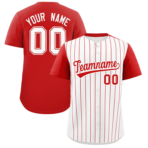 Custom White Red Pinstripe Personalized Two-Tone Baseball Jersey | BuyFootballJersey