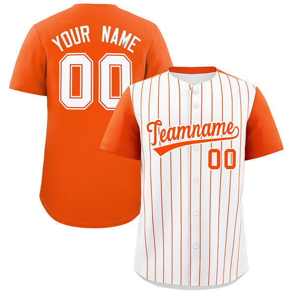 Custom White Orange Pinstripe Personalized Two-Tone Baseball Jersey | BuyFootballJersey