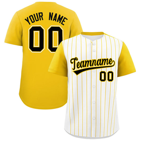 Custom White Gold Pinstripe Personalized Two-Tone Baseball Jersey | BuyFootballJersey
