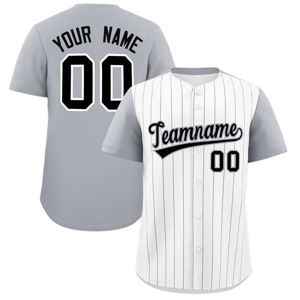 Custom White Gray Pinstripe Personalized Two-Tone Baseball Jersey | BuyFootballJersey