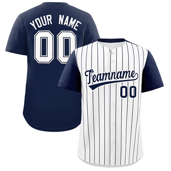 Custom White Navy Pinstripe Personalized Two-Tone Baseball Jersey | BuyFootballJersey