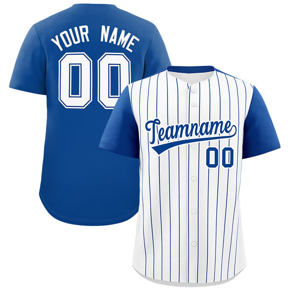 Custom White Royal Pinstripe Personalized Two-Tone Baseball Jersey | BuyFootballJersey