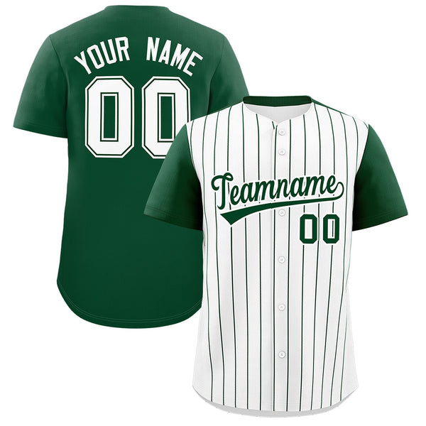 Custom White Green Pinstripe Personalized Two-Tone Baseball Jersey | BuyFootballJersey