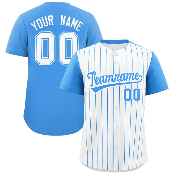 Custom White Powder Blue Pinstripe Personalized Two-Tone Baseball Jersey | BuyFootballJersey